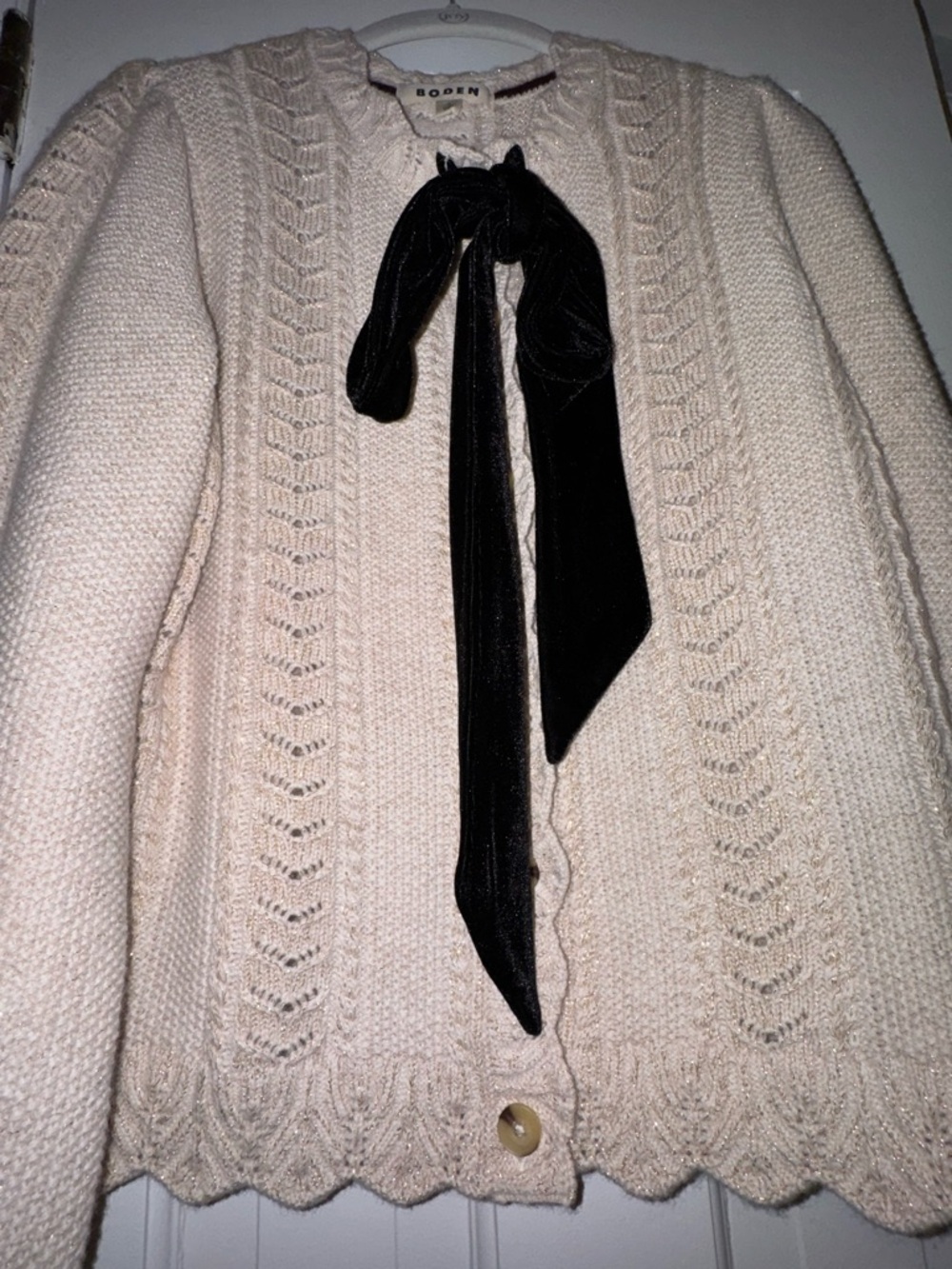 Boden Cream Knit Cardigan with Black Bow - Picture 4 of 6